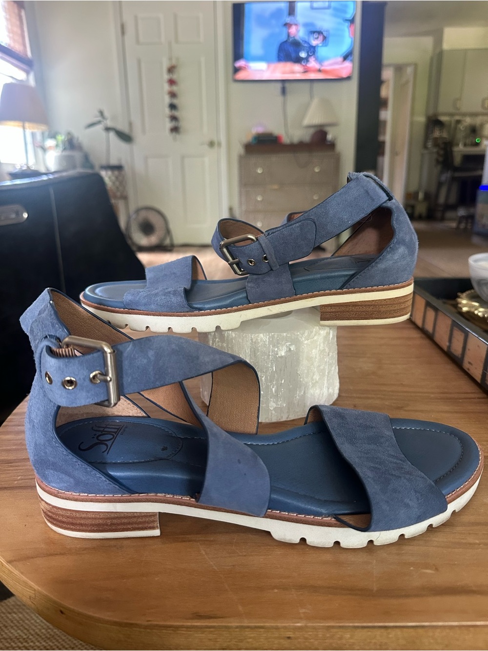 Sofft Slate Blue Suede Ankle-Strap Sandals